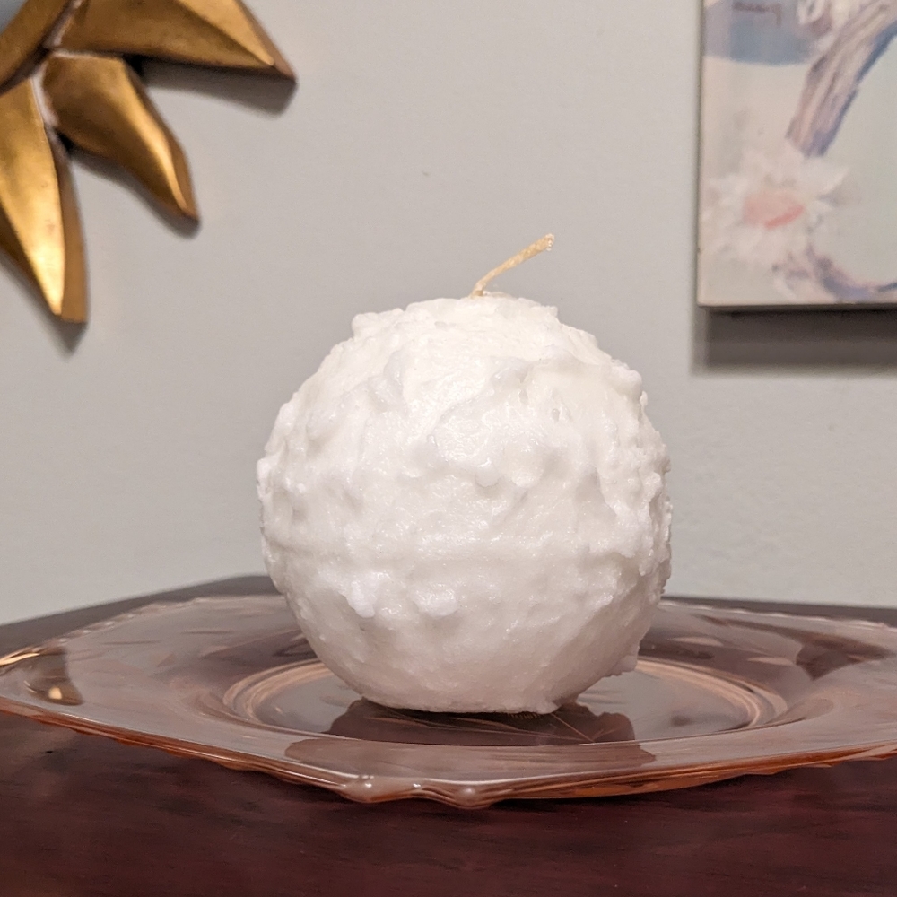 PartyLite Snowball 3.5” Ball Candle Q3510 Snow Ball Christmas Retired Unused